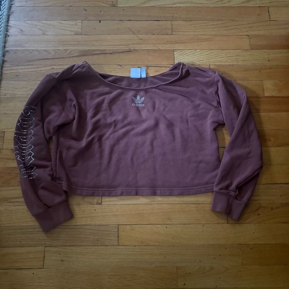adidas Tops - Adidas Brown Rhinstone Crop Sweatshirt Size Medium